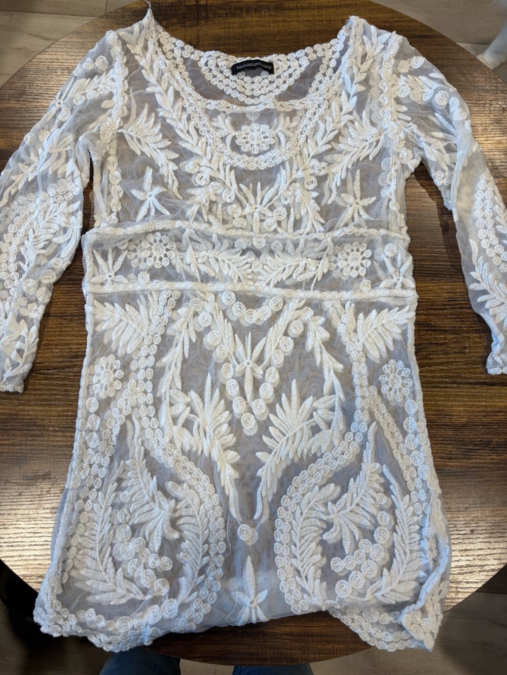 White Sheer Embroidered Long-Sleeve Blouse